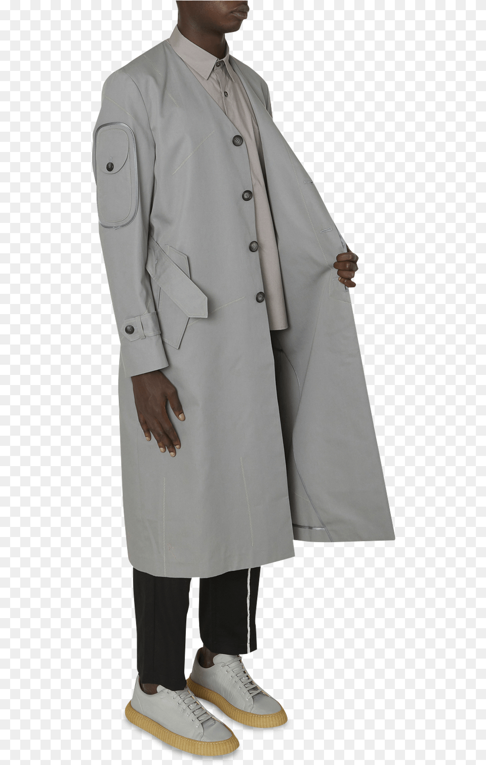 Stiched Pockets Trench Grey Hi Res, Clothing, Coat, Lab Coat, Adult Free Png Download