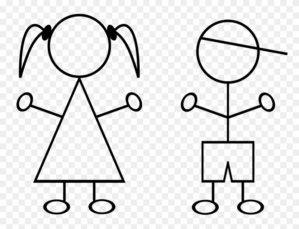 Stick Figure Drawing Child Female Girl, Gray Free Png