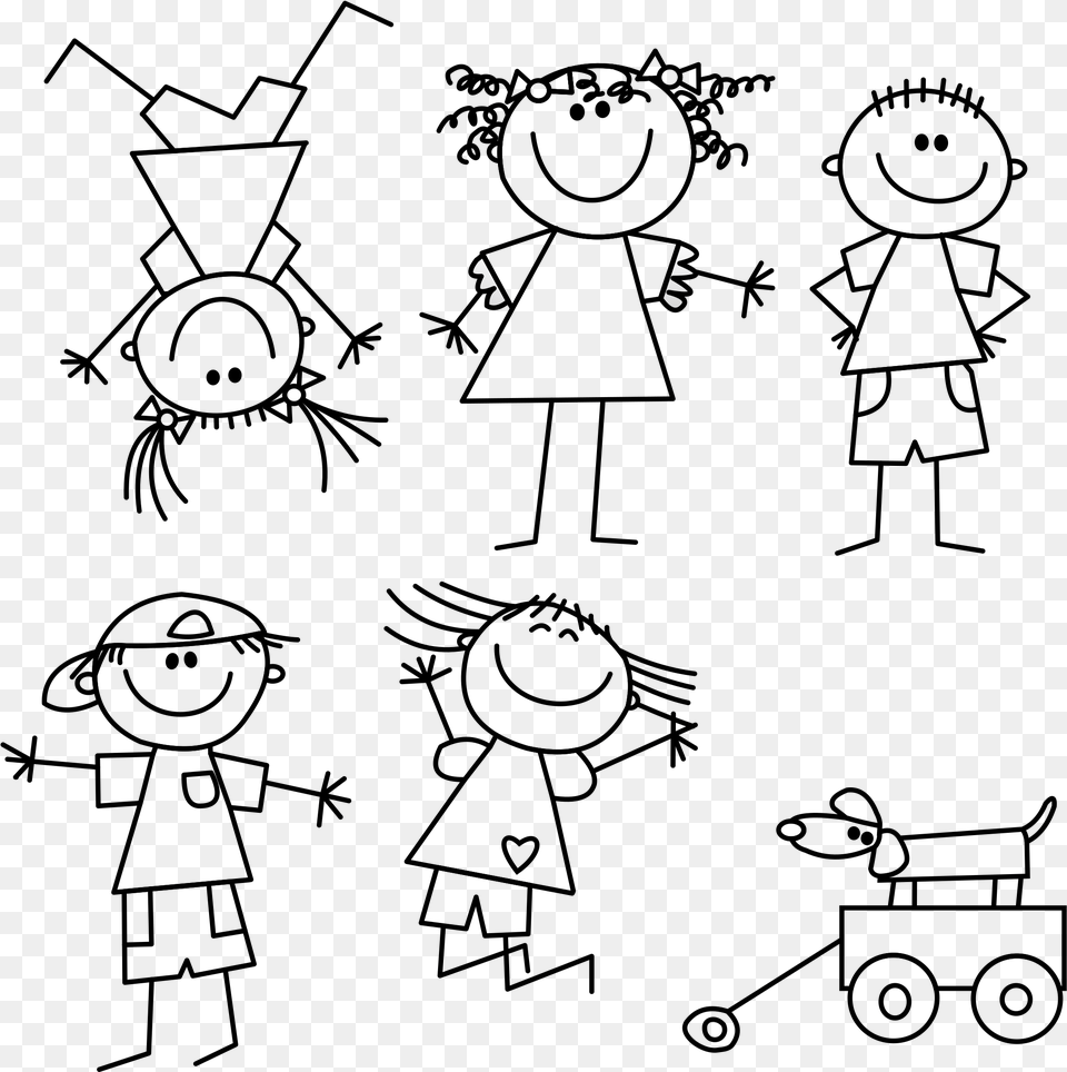 Stick Figure Kids Svg, Lighting, Silhouette, Gray Free Png Download