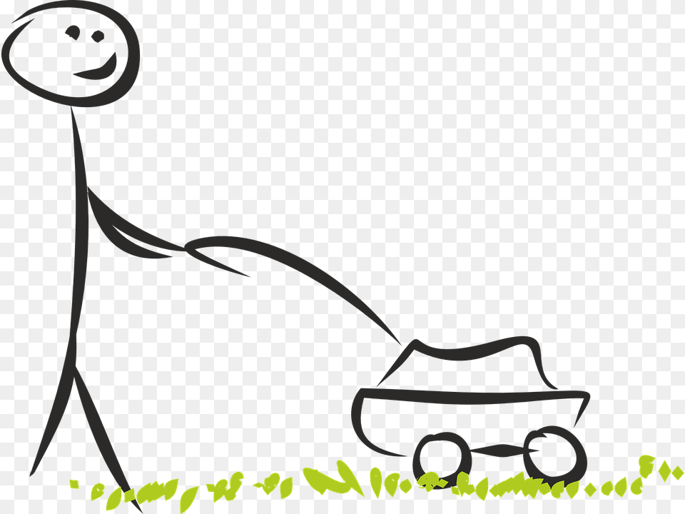 Stick Figure Mowing Lawn, Grass, Plant, Device, Lawn Mower Free Png