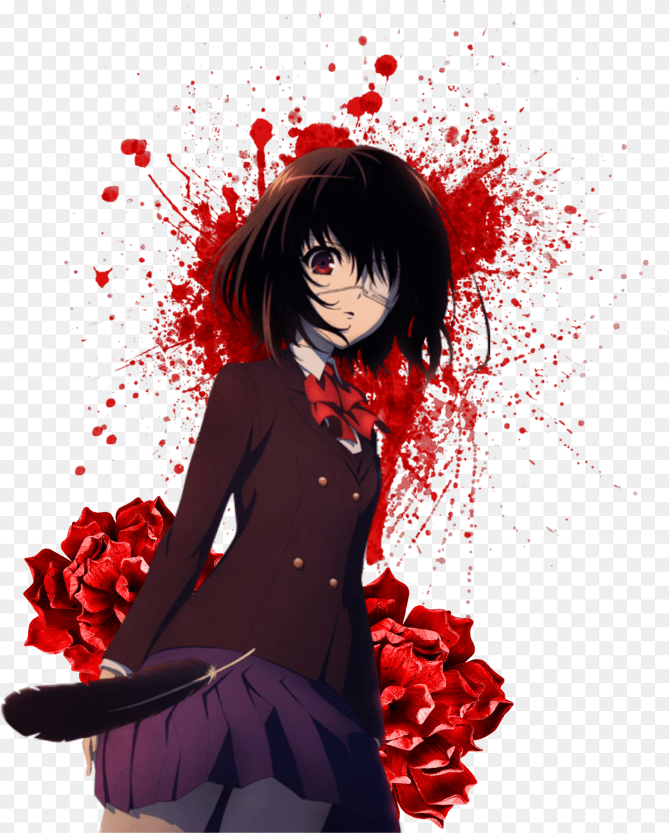 Sticker Another Anime Horror Blood By Lauren T Shirt Roblox Anime, Adult, Publication, Person, Woman Png Image