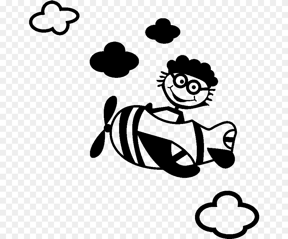 Sticker Avion Et Son Pilote Ambiance Sticker Kc7032 Cartoon, Gray Free Transparent Png