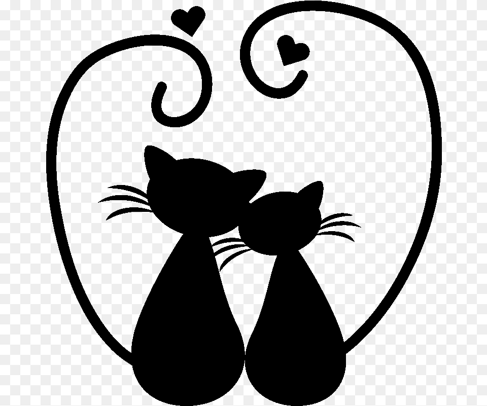 Sticker Couple De Chats Amoureux Ambiance Sticker Kc3415 Cat Silhouette, Gray Free Png