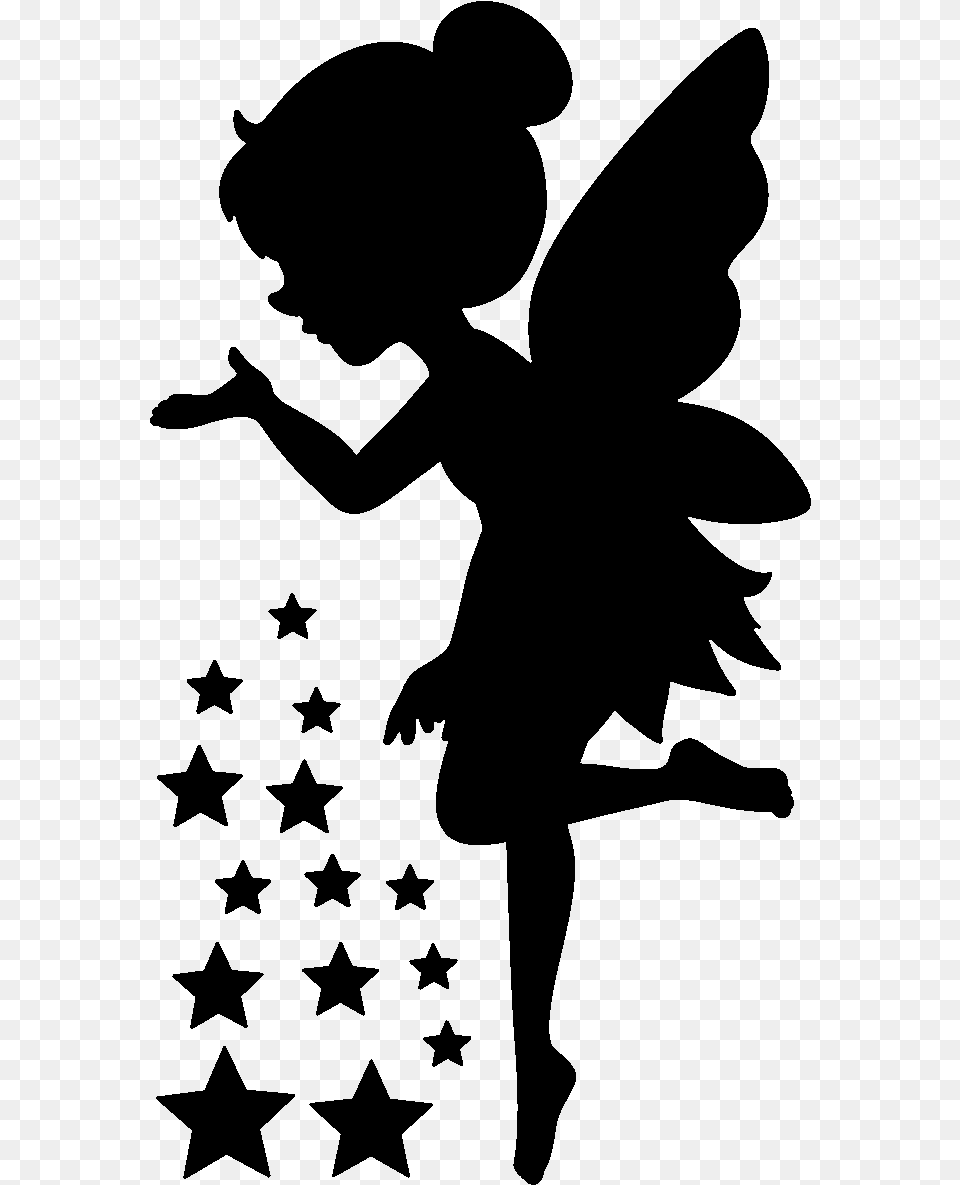 Sticker Enfant Fee Et Les Etoiles Ambiance Sticker Vector Cute Fairy Silhouette, Gray Png