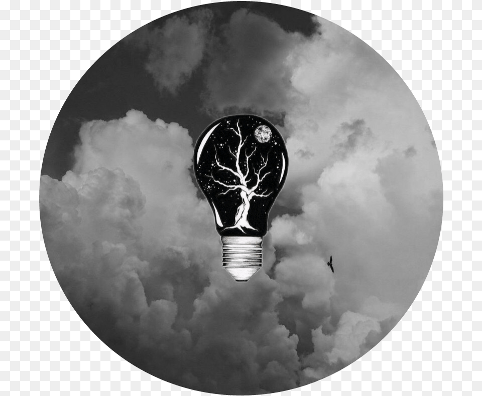 Sticker Grunge Tumblr Spacey Circle Dark Aesthetic Black And White Clouds, Light, Lightbulb, Aircraft, Airplane Free Transparent Png