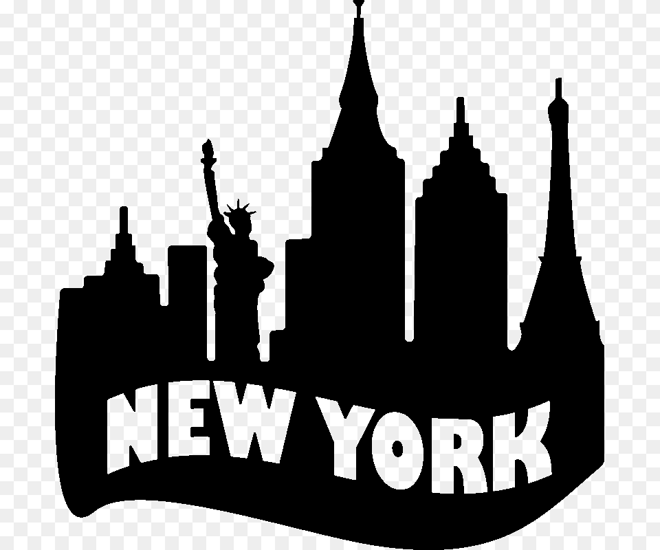 Sticker New York Skyline Texte Ambiance Sticker Kc2304 Stickers New York, Silhouette, Stencil, Logo, Person Png Image