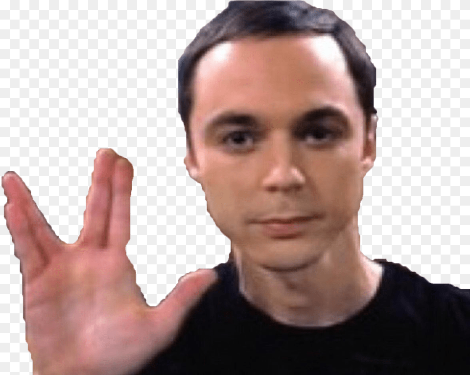 Sticker Other Sheldon Cooper The Big Bang Theory Tbbt Sheldon Cooper Hand Sign, Portrait, Photography, Person, Head Png Image