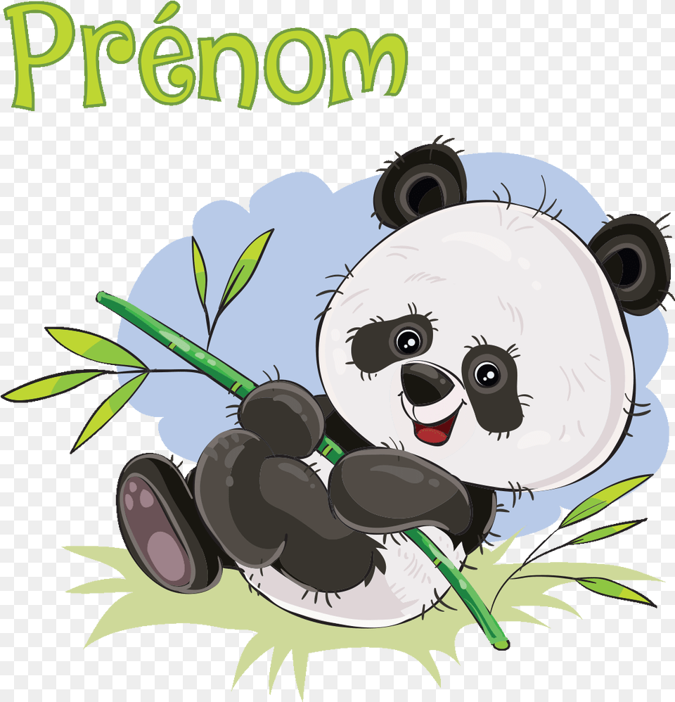 Sticker Prenom Personnalise Bebe Panda Et Son Bambou Bamboo Cartoon, Book, Comics, Publication, Animal Png Image