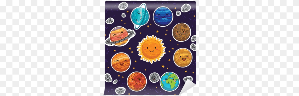Sticker Set Of Solar System With Cartoon Planets Wall Dibujo Animado Sistema Solar, Art, Outdoors, Painting Png