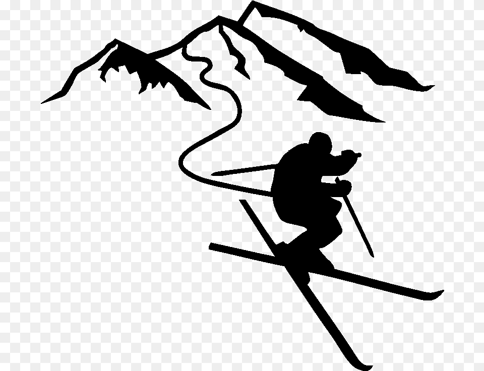 Sticker Skieur Silhouette A La Montagne Ambiance Sticker Ski Silhouette, Gray Free Png Download