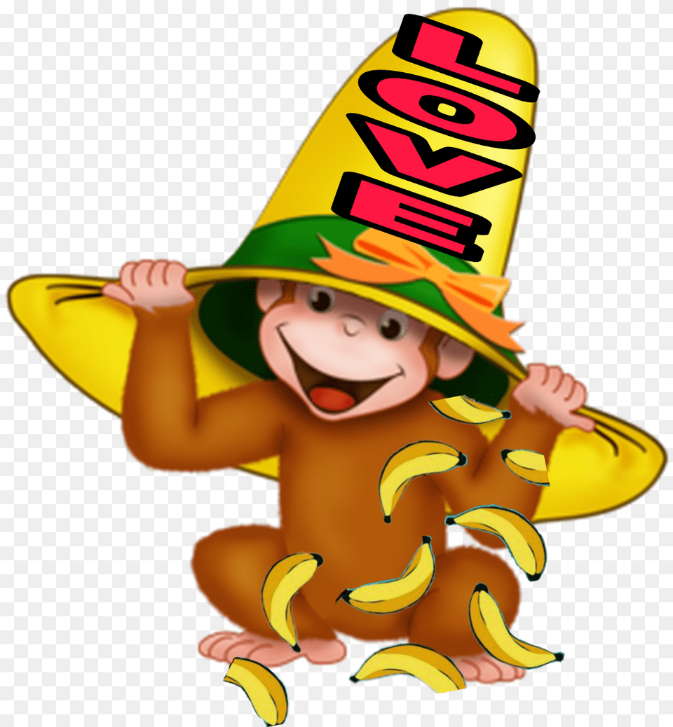 Stickerremix Curiousgeorge Love Bananas Hawtgyal4 Drawing, Clothing, Hat, Baby, Person Free Png