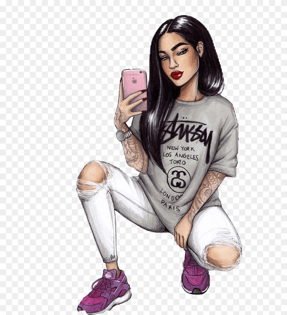 Stickers Selfie Girl Fashion Emoji Fashion Girl Dope Cartoon, Clothing, Shoe, Footwear, Adult Png