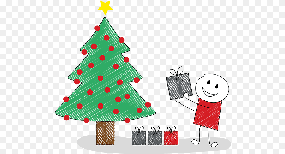 Stickman With Christmas Tree And Presents Christmas Tree, Christmas Decorations, Festival, Plant, Christmas Tree Free Png Download