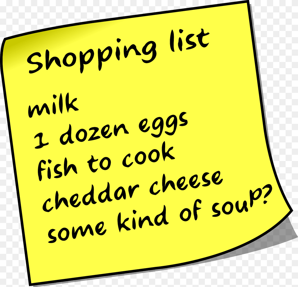 Sticky Note With Shopping List Clipart, Text, Handwriting Free Png