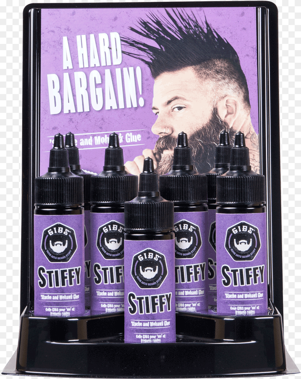 Stiffy Stache And Mohawk Glue Display Gibs Stiffy 39stache And Mohawk Glue 15 Oz, Adult, Bottle, Person, Man Free Png Download