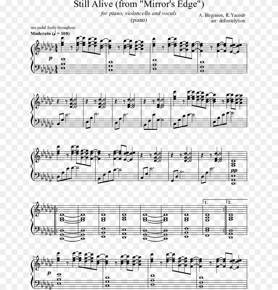 Still Alive Sheet Music Composed By A Speak Softly Love Notes, Gray Free Png