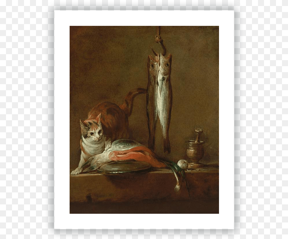 Still Life With Cat And Fish Jean Simon Chardin, Art, Painting, Animal, Mammal Free Png