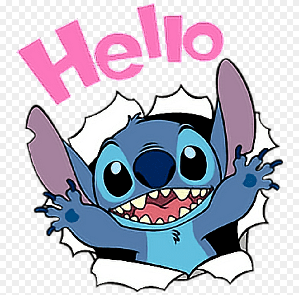 Stitch Disney Hello Cute Liloandstich Freetoedit Clipart Cute Lilo Amp Stitch, Book, Comics, Publication, Face Free Png