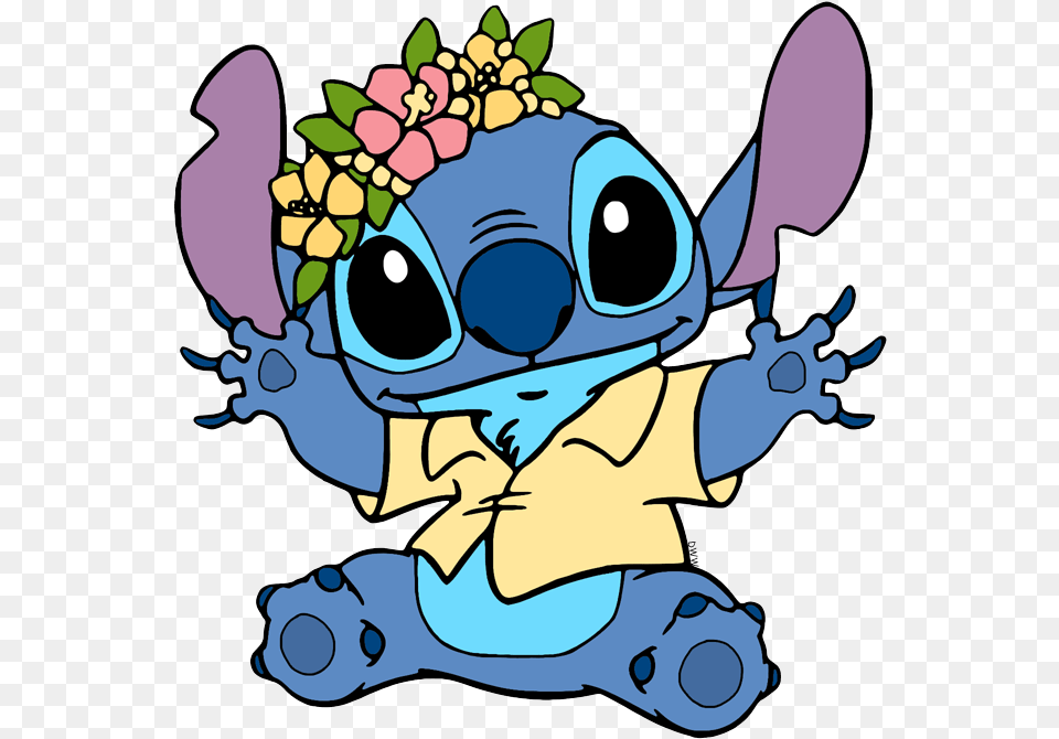 Stitch With Flower Crown, Art, Graphics, Cartoon, Animal Free Transparent Png