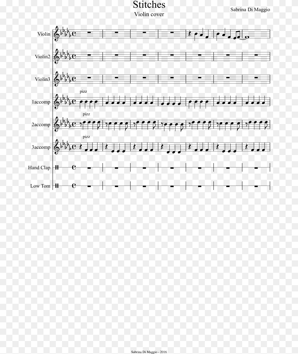 Stitches Sheet Music Composed By Sabrina Di Maggio Music, Gray Free Png Download
