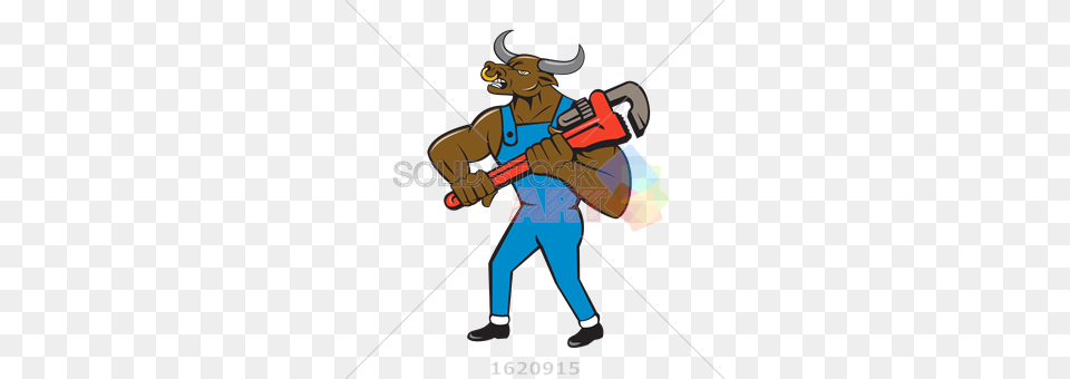 Stock Illustration Of Cartoon Minotaur Bull Plumber Holding Red, Clothing, Costume, Person Free Png Download