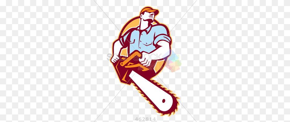 Stock Illustration Of Logger In Shirt Man With Chainsaw Logo, Adult, Device, Male, Person Free Transparent Png