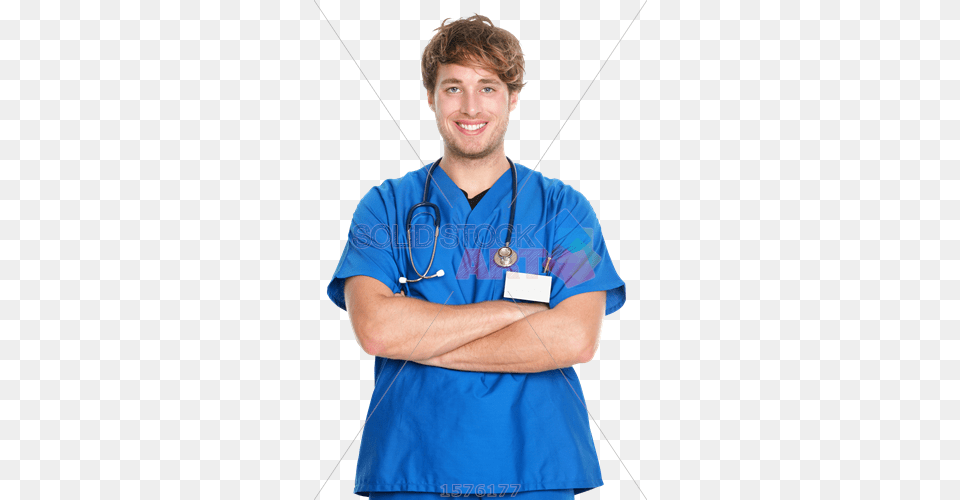 Stock Photo Of Confident Brunet Male Nurse In Blue Male Nurse, Boy, Person, Teen, Photography Png Image