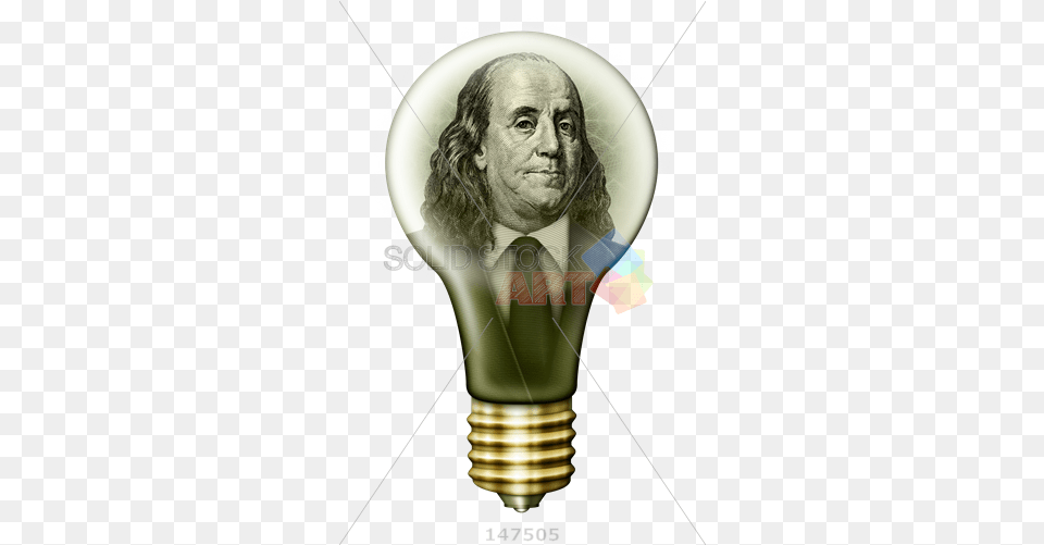 Stock Photo Of Money Light Bulb With Benjamin Franklin Incandescent Light Bulb, Lightbulb, Adult, Male, Man Png