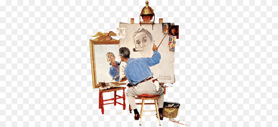 Stockbridge Country Inn Bampb Specials Norman Rockwell Self Portrait Large, Art, Canvas, Painting, Smoke Pipe Png