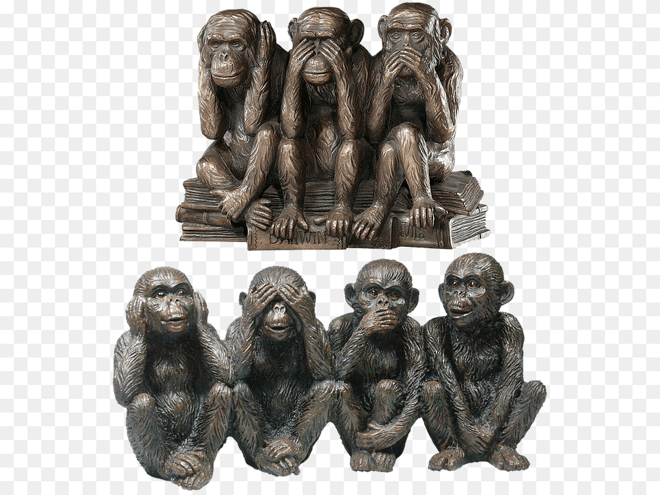 Stone Figure Ape Isolated Statue Hear Nothing Psychology Denial, Wildlife, Animal, Mammal, Bronze Free Png