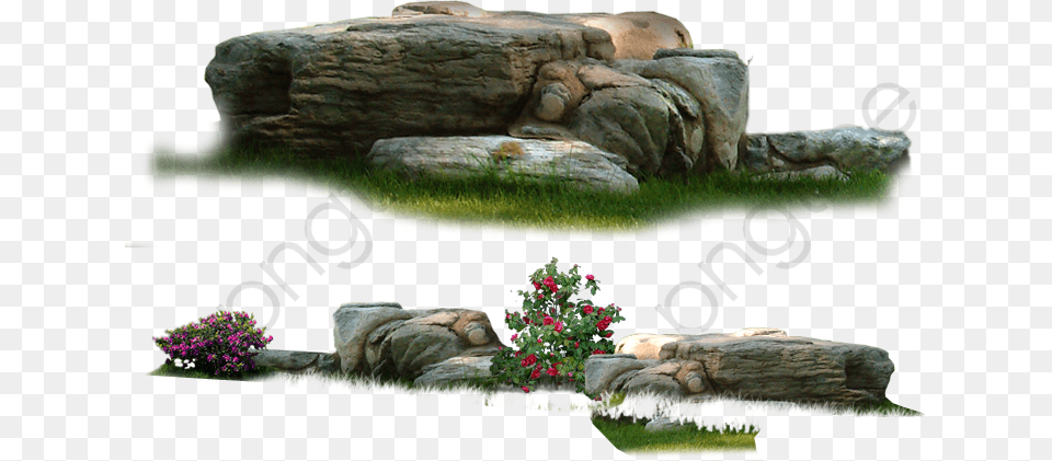 Stone Natural Landscape Garden, Grass, Plant, Rock, Tree Png Image