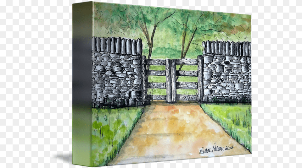 Stone Wall Ink And Watercolor Painting By Diane Palmer Visual Arts, Architecture, Building, Path, Art Free Png Download