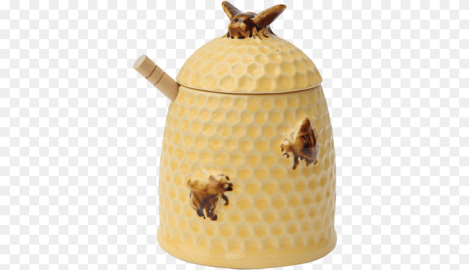 Stoneware Bee Skep Design Honey Jar With Wood Honey Beehive, Pottery, Animal, Honey Bee, Insect Png