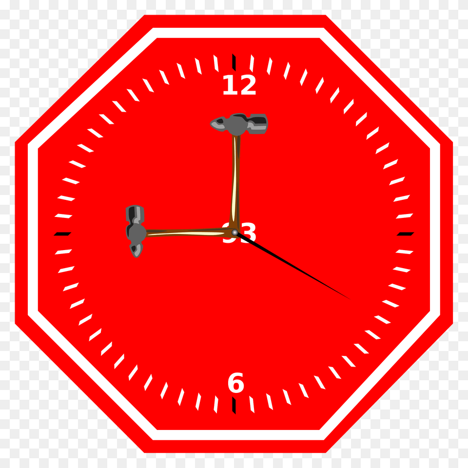 Stop Sign Clock With Hammer Hands Clipart, Analog Clock, Wall Clock Png