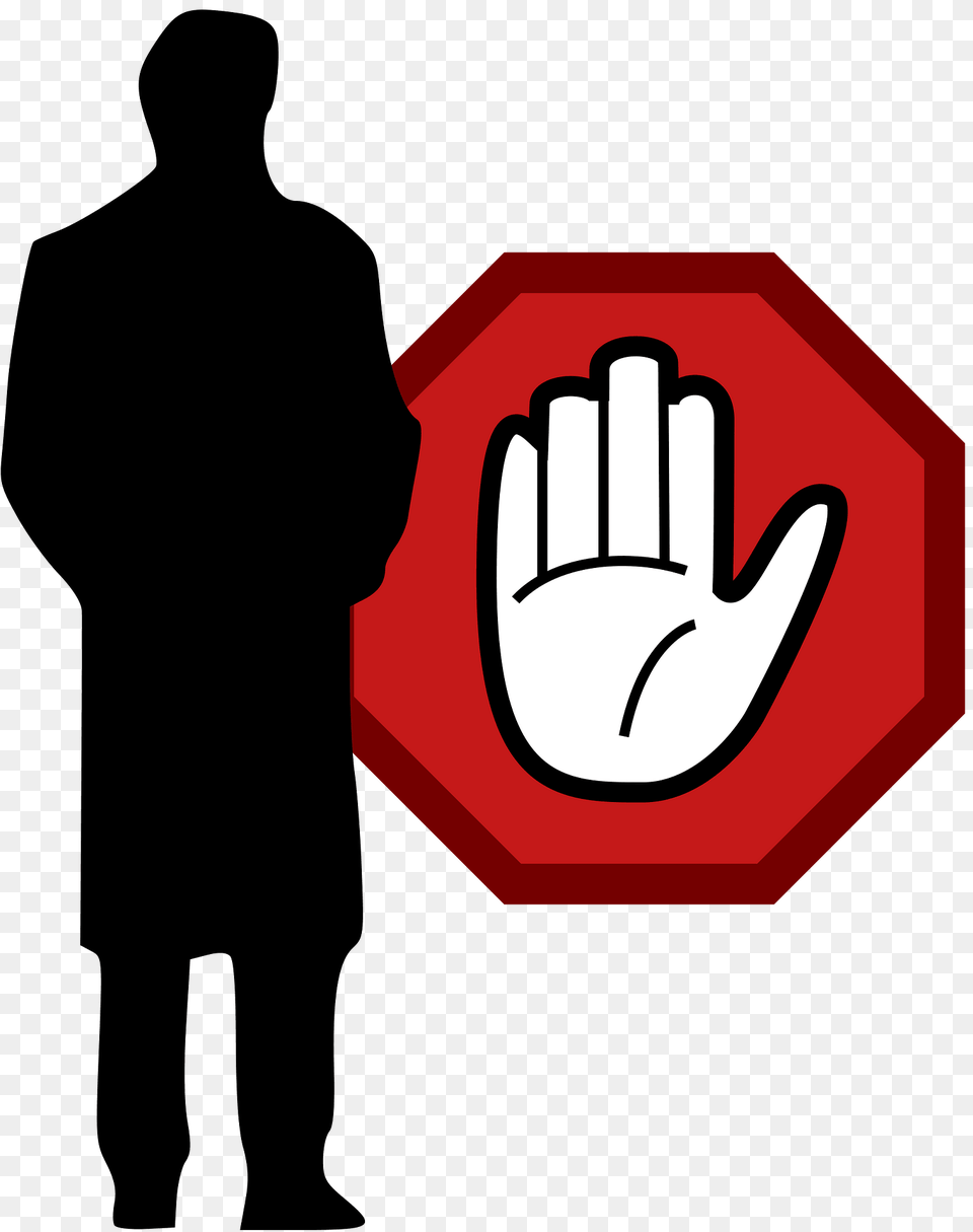Stop Sign Plus Silhouette Clipart, Symbol, Person, Man, Male Png Image