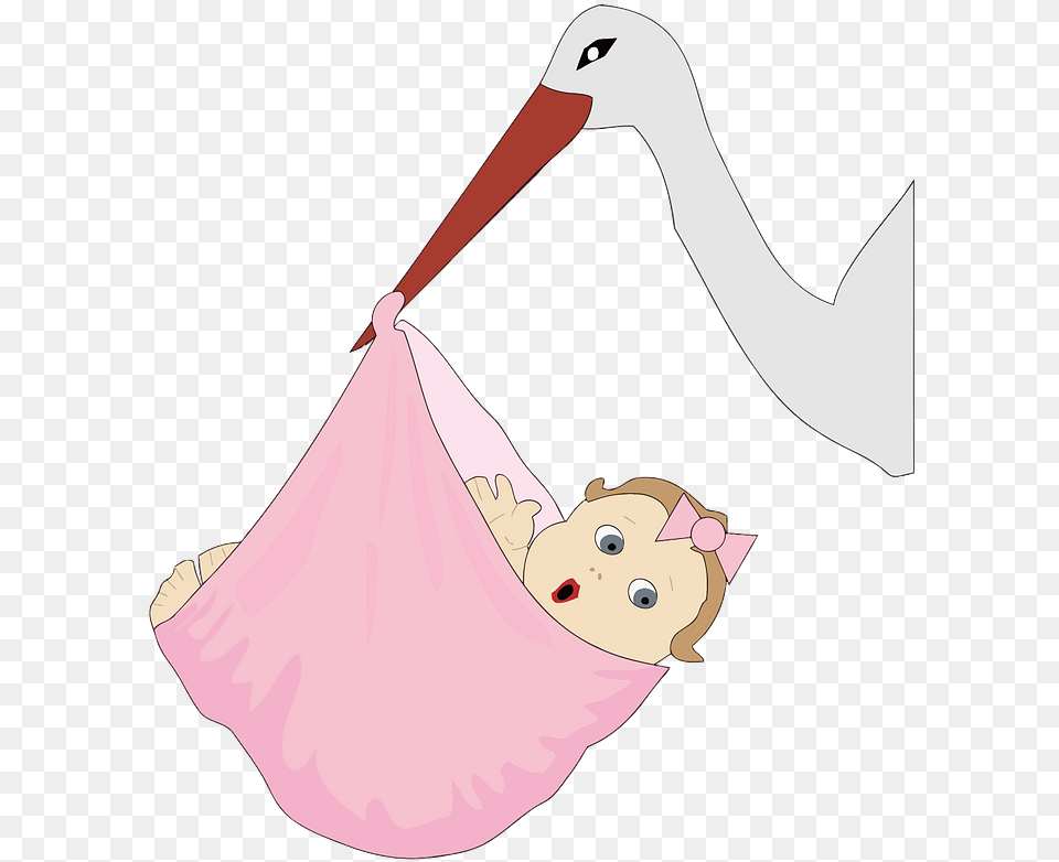 Stork With A Baby Girl Clipart Download Cards For New Arrival Of Baby, Furniture, Face, Head, Person Png Image