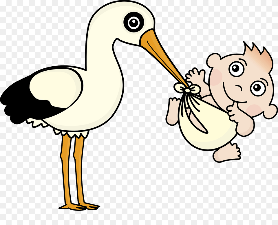 Stork With A Newborn Baby Clipart, Animal, Bird, Waterfowl, Beak Free Png