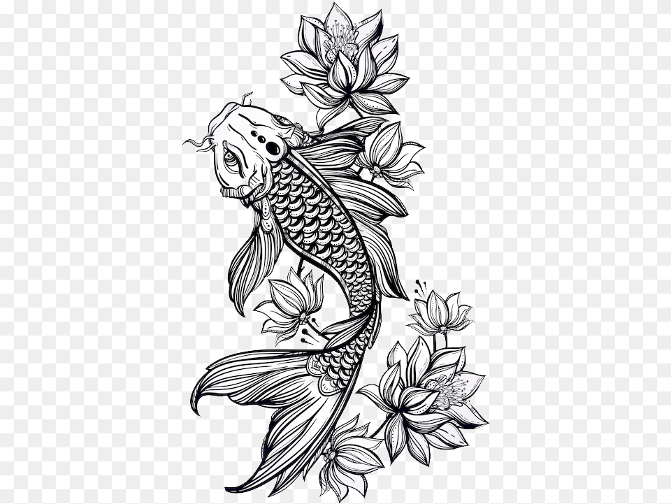 Story Of The Koi And Dragon Koi Fish Black And White, Person, Art, Pattern, Floral Design Png
