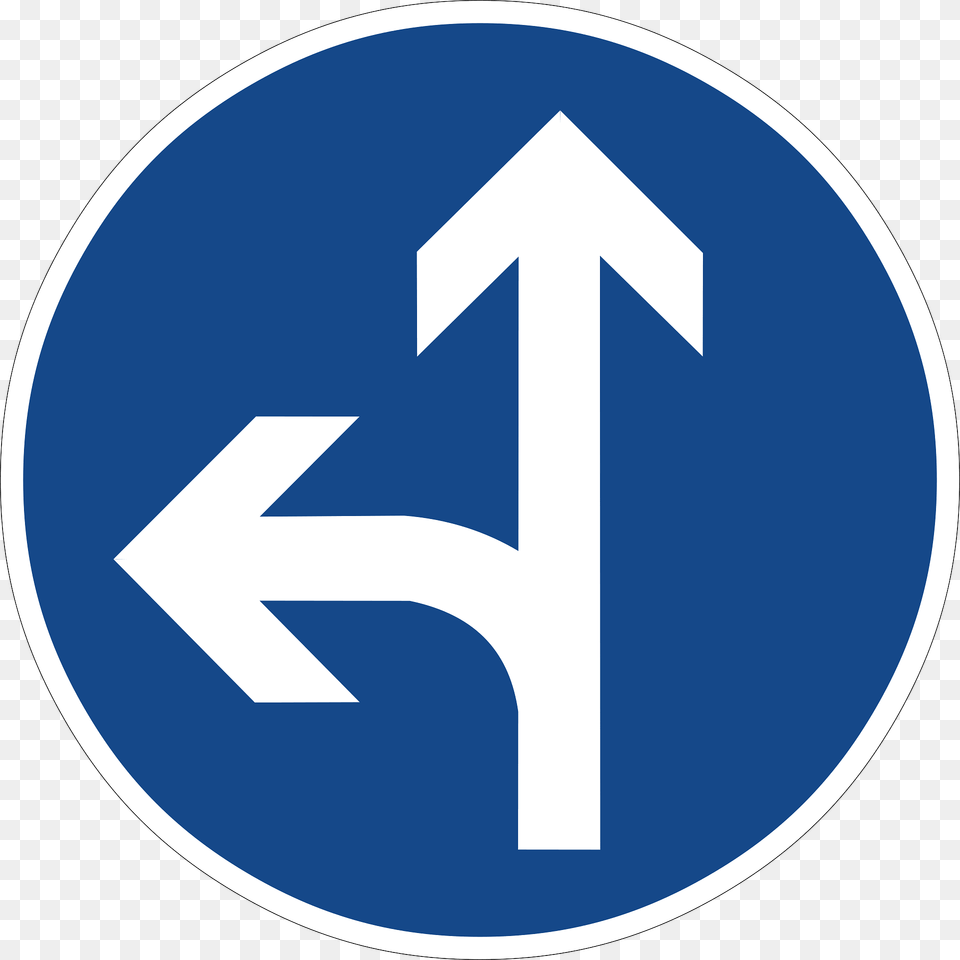 Straight Ahead Or Left Ahead Clipart, Sign, Symbol, Road Sign, Disk Free Transparent Png