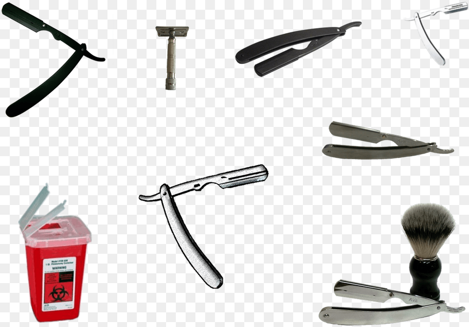 Straight Razor Brushes Disposable Bin And Razor Blades Straight Razor Vs Safety Razor, Blade, Weapon, Gun, Dagger Png Image
