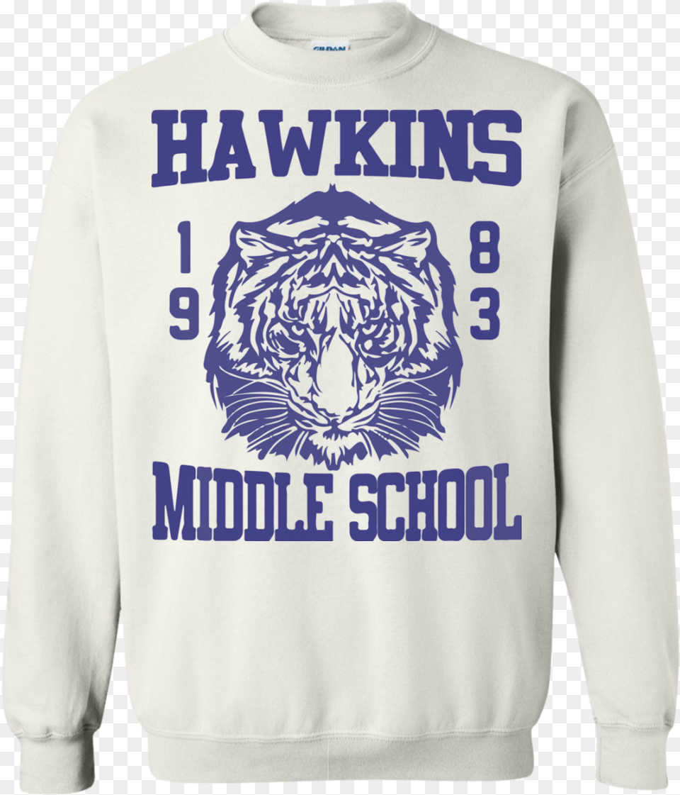 Stranger Things Dustin Hawkins Middle School Tigers Sweatshirt, Clothing, Hoodie, Knitwear, Sweater Free Png