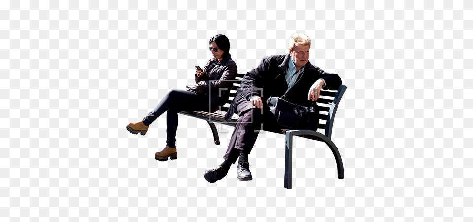 Strangers On A Bench, Sitting, Furniture, Coat, Clothing Png Image
