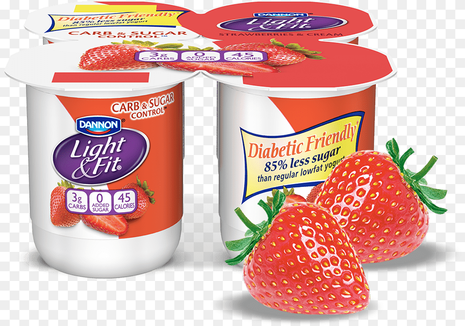 Strawberries Amp Cream Carb Amp Sugar Control Dannon Light And Fit Diabetic Friendly, Berry, Dessert, Food, Fruit Free Png