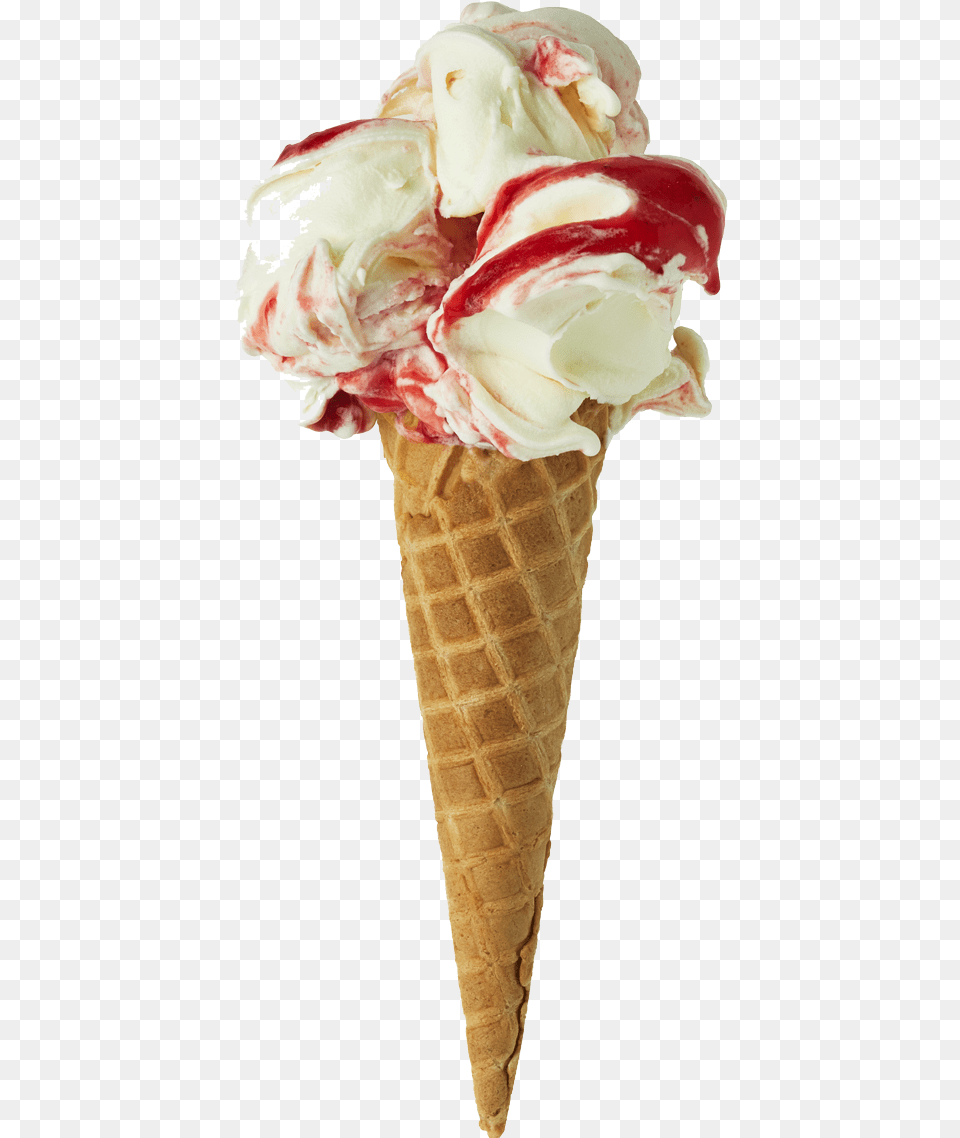 Strawberries And Cream Ice Cream Cone, Dessert, Food, Ice Cream, Soft Serve Ice Cream Png Image