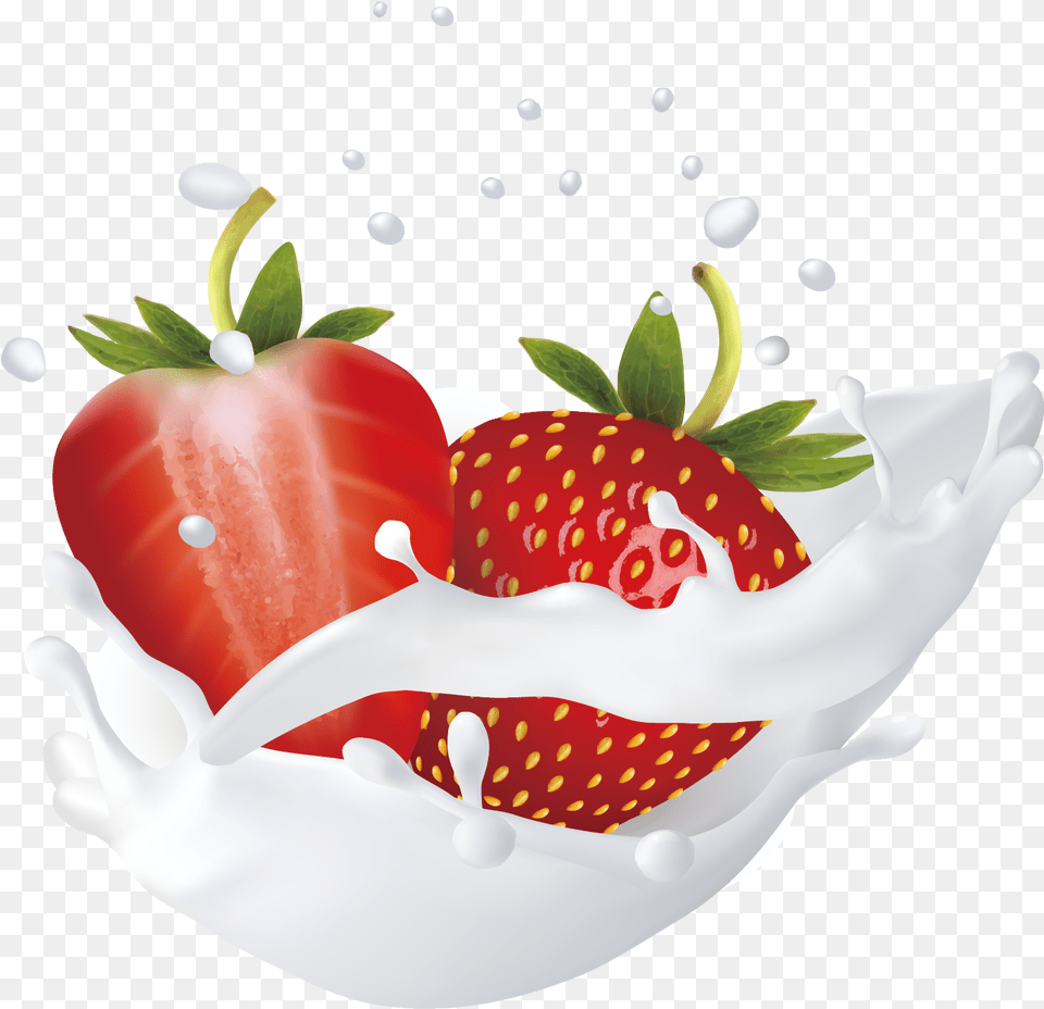 Strawberries Clipart Splash Strawberry Milk Splash, Berry, Produce, Plant, Fruit Png
