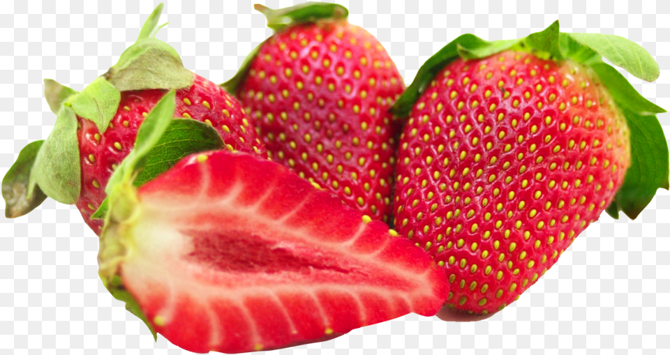 Strawberries With Leaf And Sliced Sliced Strawberry, Berry, Food, Fruit, Plant Png Image