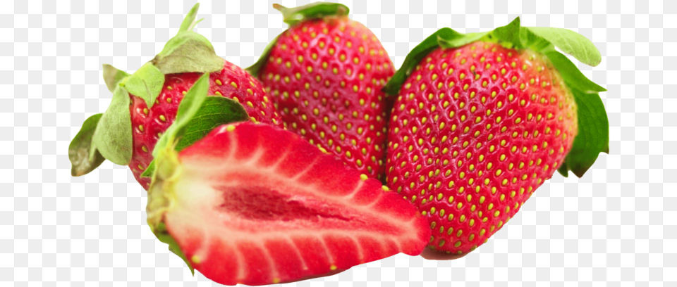 Strawberries With Leaf And Sliced Strawberry, Berry, Food, Fruit, Plant Png Image
