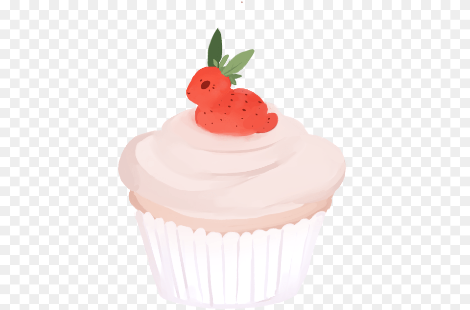 Strawberry, Food, Cake, Cream, Cupcake Free Png Download