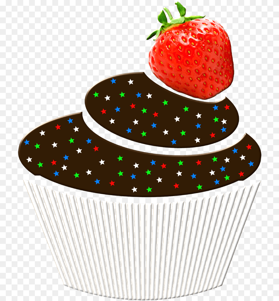 Strawberry, Food, Cake, Cream, Cupcake Free Png Download