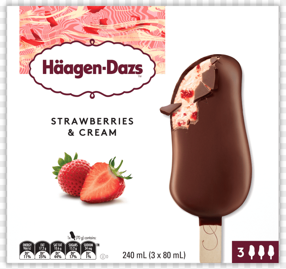 Strawberry And Cream Stick Aust Haagen Daz Ice Cream Bars White, Dessert, Food, Ice Cream, Fruit Free Png Download